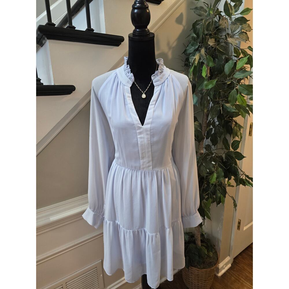 Sam and Jess Tiered Dress Women's Size XL White V-Neck Casual Ruffle Tiered